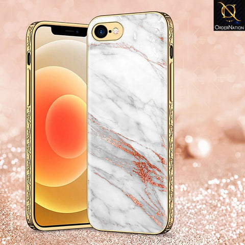 iPhone 8 / 7 Cover - White Marble Series - Premium Electroplated Shutterproof Case Soft Silicon Borders Case