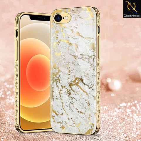 iPhone 8 / 7 Cover - White Marble Series - Premium Electroplated Shutterproof Case Soft Silicon Borders Case