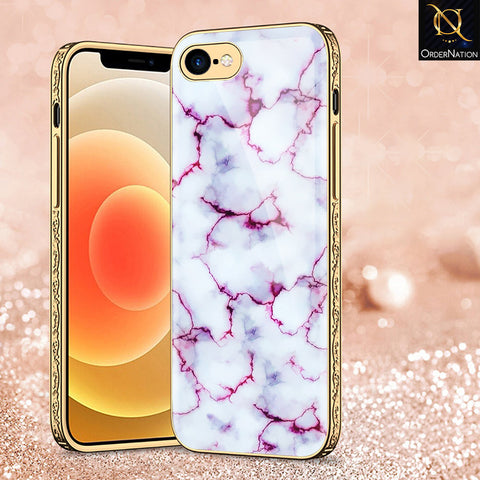 iPhone 8 / 7 Cover - White Marble Series - Premium Electroplated Shutterproof Case Soft Silicon Borders Case