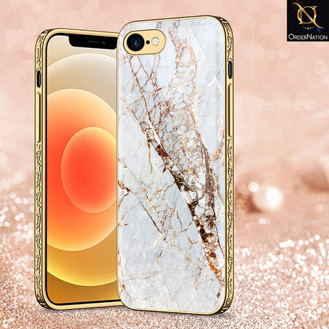 iPhone 8 / 7 Cover - White Marble Series - Premium Electroplated Shutterproof Case Soft Silicon Borders Case