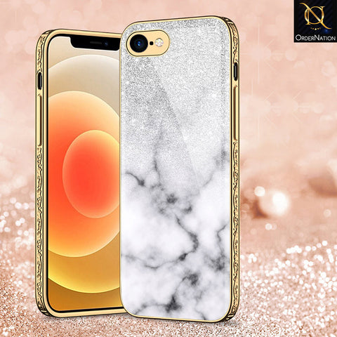 iPhone 8 / 7 Cover - White Marble Series - Premium Electroplated Shutterproof Case Soft Silicon Borders Case