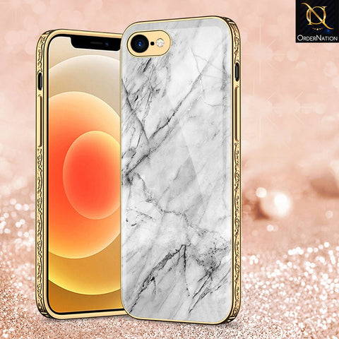 iPhone 8 / 7 Cover - White Marble Series - Premium Electroplated Shutterproof Case Soft Silicon Borders Case