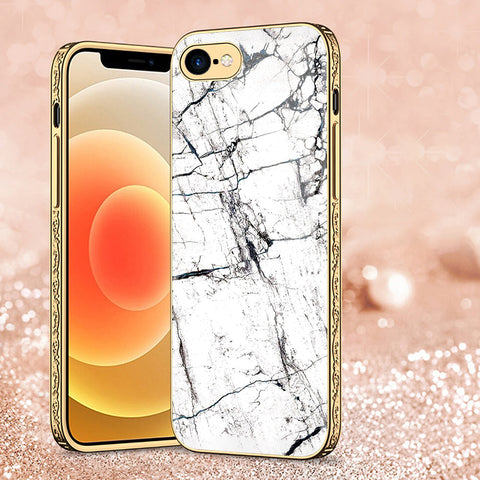 iPhone 8 / 7 Cover - White Marble Series 2 - Premium Electroplated Shutterproof Case Soft Silicon Borders Case