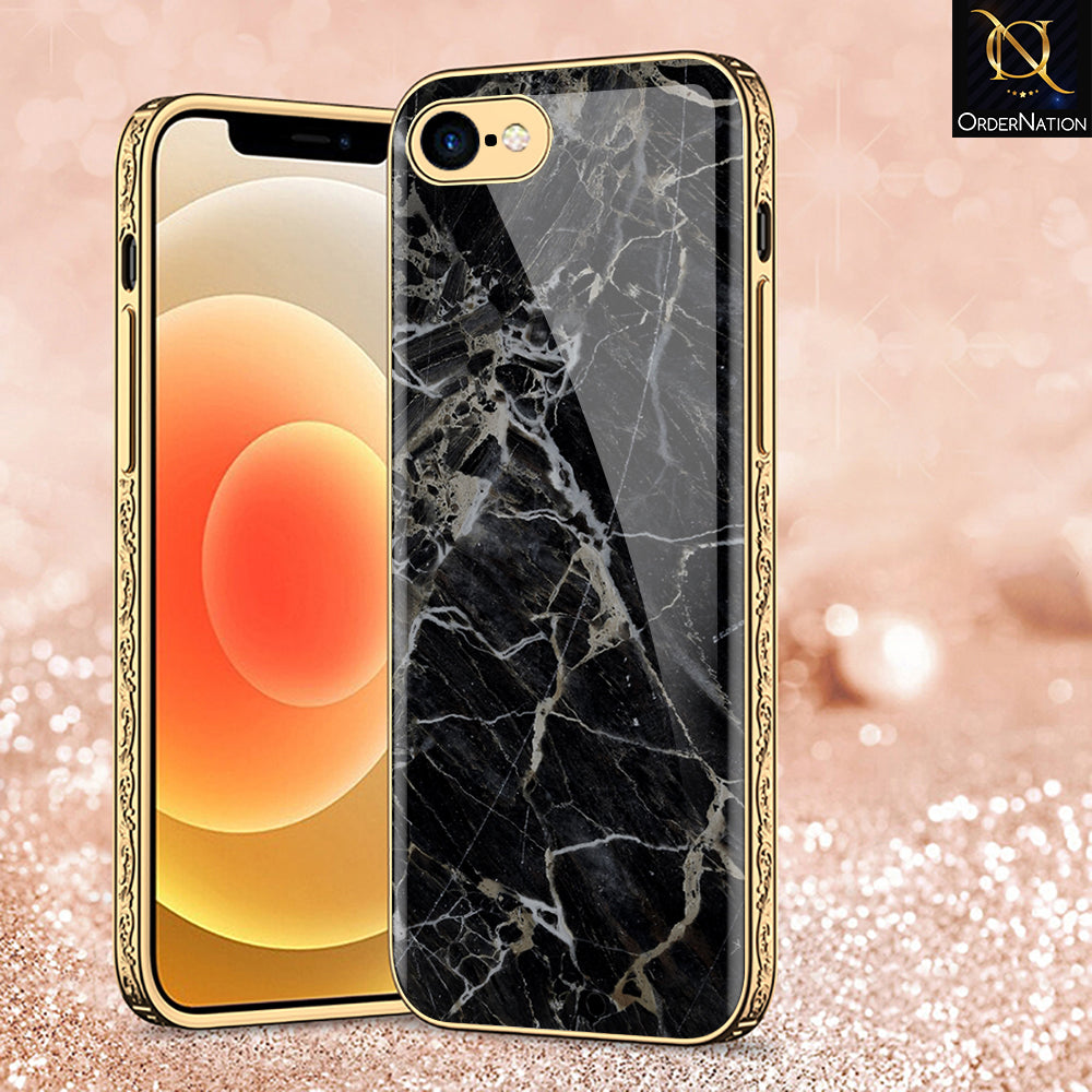 iPhone 8 / 7 Cover - Black Marble Series - Premium Electroplated Shutterproof Case Soft Silicon Borders Case