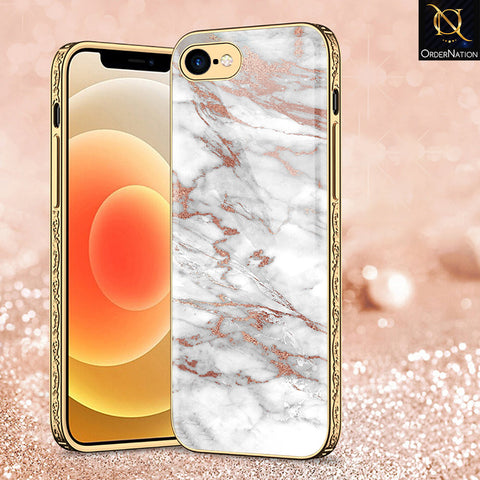 iPhone 8 / 7 Cover - White Marble Series 2 - Premium Electroplated Shutterproof Case Soft Silicon Borders Case