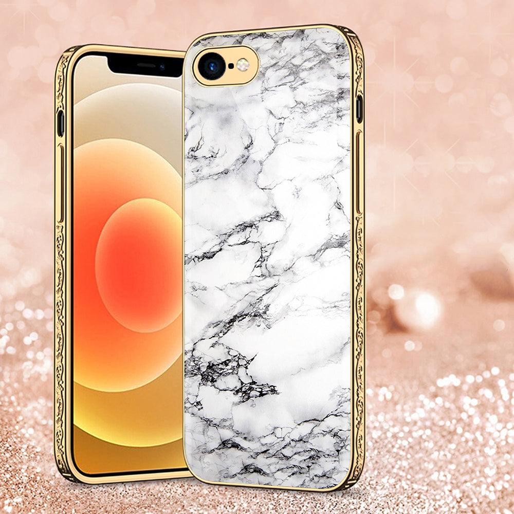 iPhone 8 / 7 Cover - White Marble Series - Premium Electroplated Shutterproof Case Soft Silicon Borders Case