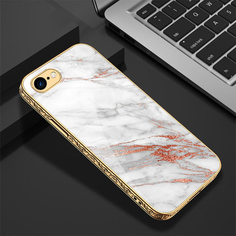 iPhone 8 / 7 Cover - White Marble Series - Premium Electroplated Shutterproof Case Soft Silicon Borders Case