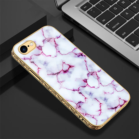 iPhone 8 / 7 Cover - White Marble Series - Premium Electroplated Shutterproof Case Soft Silicon Borders Case