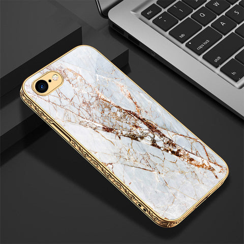 iPhone 8 / 7 Cover - White Marble Series - Premium Electroplated Shutterproof Case Soft Silicon Borders Case