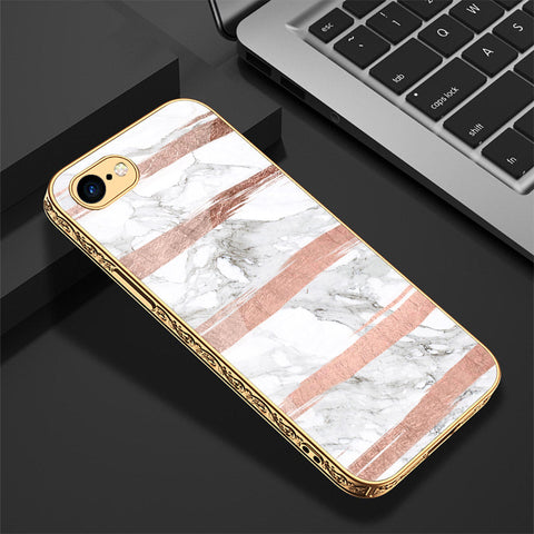 iPhone 8 / 7 Cover - White Marble Series - Premium Electroplated Shutterproof Case Soft Silicon Borders Case