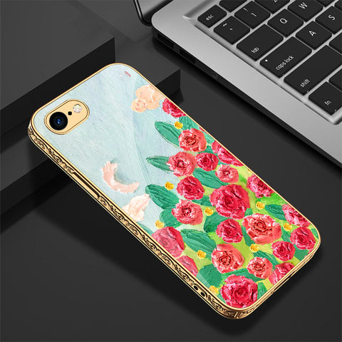 iPhone 8 / 7 Cover - Floral Series - Premium Electroplated Shutterproof Case Soft Silicon Borders Case