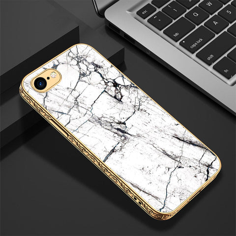 iPhone 8 / 7 Cover - White Marble Series 2 - Premium Electroplated Shutterproof Case Soft Silicon Borders Case