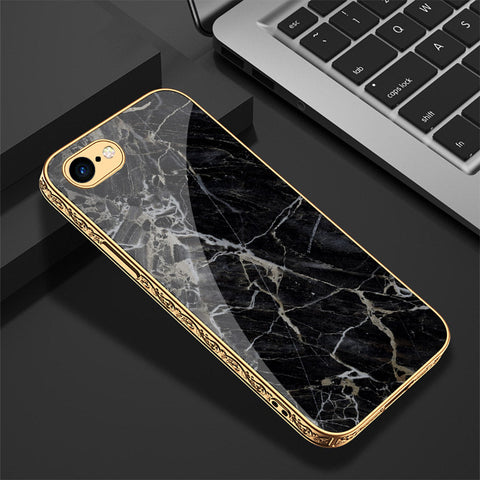 iPhone 8 / 7 Cover - Black Marble Series - Premium Electroplated Shutterproof Case Soft Silicon Borders Case