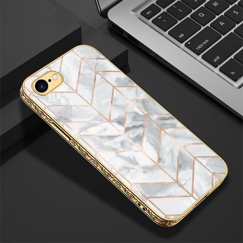 iPhone 8 / 7 Cover - White Marble Series 2 - Premium Electroplated Shutterproof Case Soft Silicon Borders Case