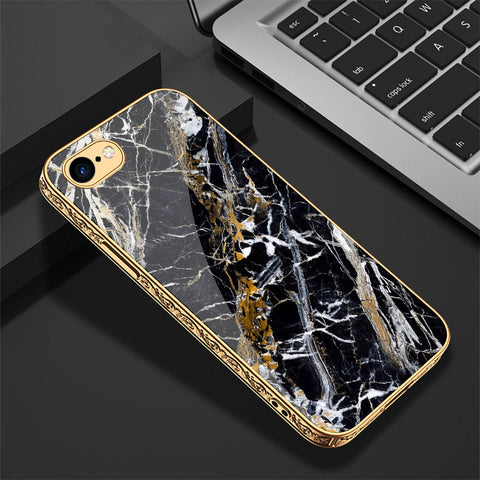 iPhone 8 / 7 Cover - Black Marble Series - Premium Electroplated Shutterproof Case Soft Silicon Borders Case