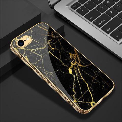 iPhone 8 / 7 Cover - Black Marble Series - Premium Electroplated Shutterproof Case Soft Silicon Borders Case