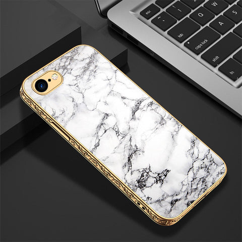 iPhone 8 / 7 Cover - White Marble Series - Premium Electroplated Shutterproof Case Soft Silicon Borders Case