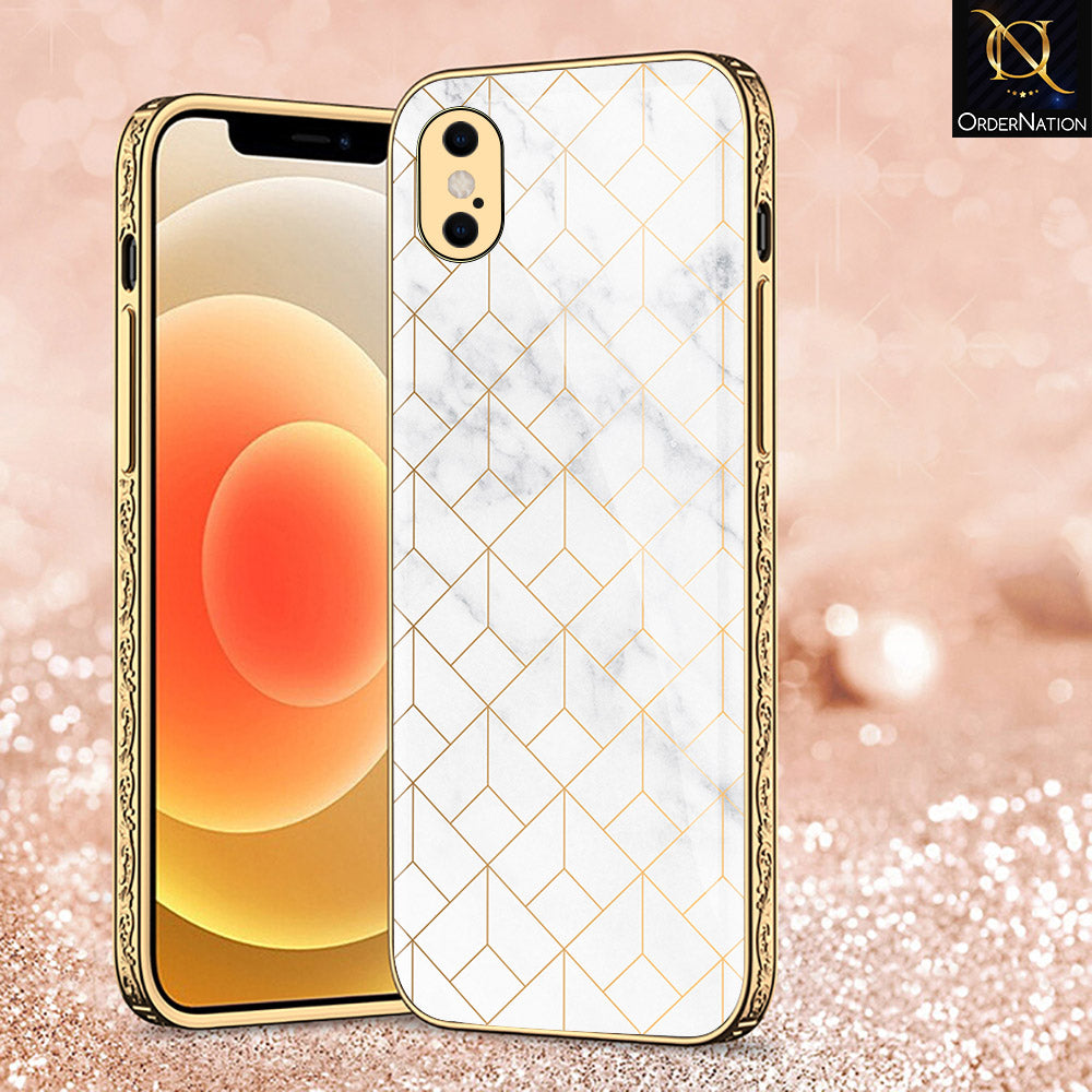 iPhone XS / X Cover - White Marble Series 2 - Premium Electroplated Shutterproof Case Soft Silicon Borders Case