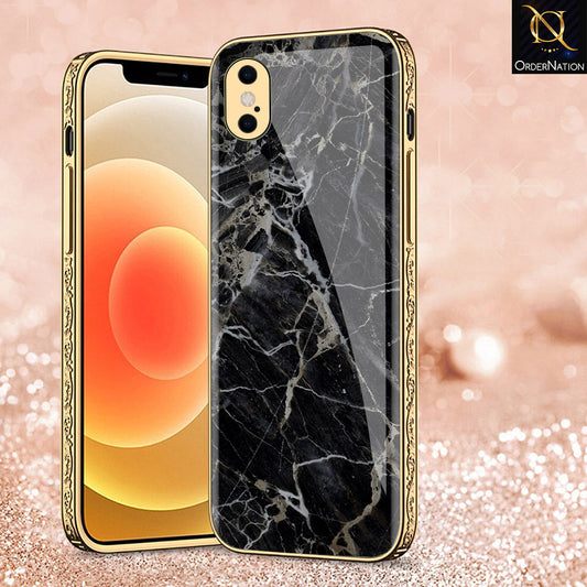 iPhone XS Max Cover - Black Marble Series - Premium Electroplated Shutterproof Case Soft Silicon Borders Case