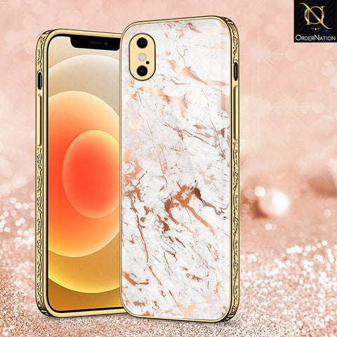 iPhone XS / X Cover - White Marble Series 2 - Premium Electroplated Shutterproof Case Soft Silicon Borders Case