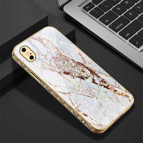 iPhone XS Max Cover - White Marble Series - Premium Electroplated Shutterproof Case Soft Silicon Borders Case