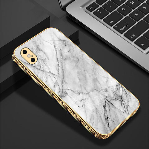 iPhone XS / X Cover - White Marble Series - Premium Electroplated Shutterproof Case Soft Silicon Borders Case