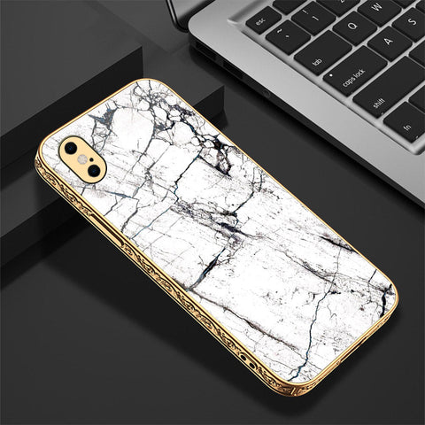 iPhone XS Max Cover - White Marble Series 2 - Premium Electroplated Shutterproof Case Soft Silicon Borders Case