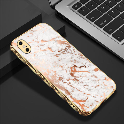 iPhone XS Max Cover - White Marble Series 2 - Premium Electroplated Shutterproof Case Soft Silicon Borders Case