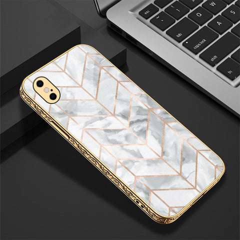 iPhone XS / X Cover - White Marble Series 2 - Premium Electroplated Shutterproof Case Soft Silicon Borders Case