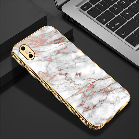 iPhone XS / X Cover - White Marble Series 2 - Premium Electroplated Shutterproof Case Soft Silicon Borders Case