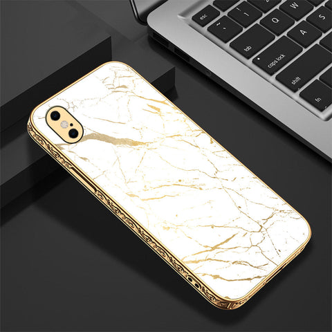 iPhone XS Max Cover - White Marble Series 2 - Premium Electroplated Shutterproof Case Soft Silicon Borders Case