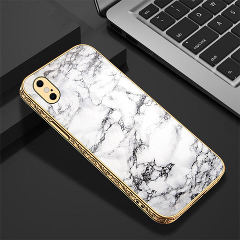 iPhone XS Max Cover - White Marble Series - Premium Electroplated Shutterproof Case Soft Silicon Borders Case