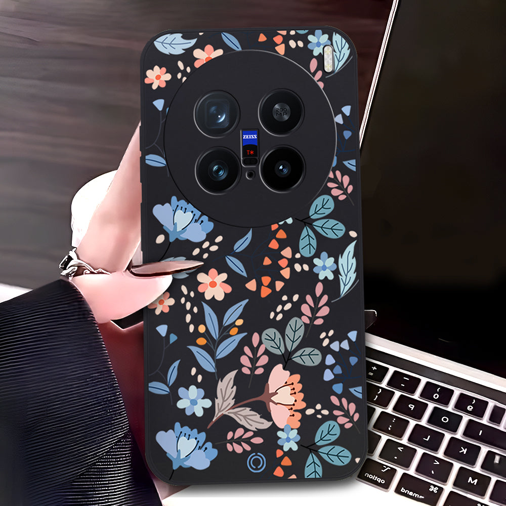 Vivo X200 Pro Cover - Black - D1 - ONation Floral Series - HQ Liquid Silicone Soft Case