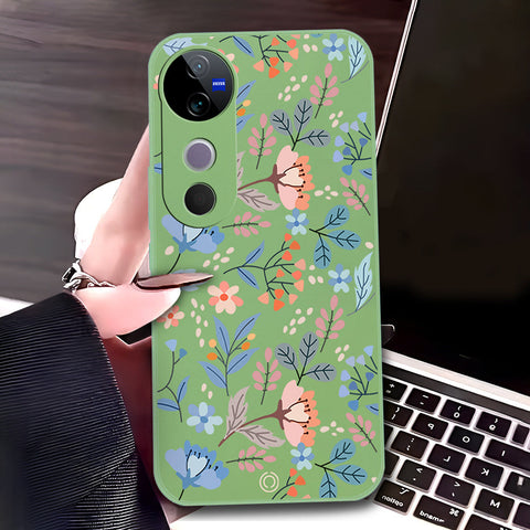 Vivo V40 Cover - Light Green - D1 - ONation Floral Series - HQ Liquid Silicone Soft Case