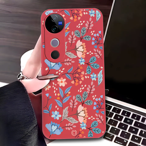 Vivo S19 Cover - Red - D1 - ONation Floral Series - HQ Liquid Silicone Soft Case