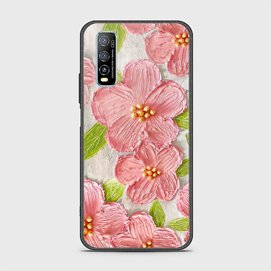 Vivo Y70s Cover - Floral Series - Design 9 - Pink & Green - HQ Ultra Shine Premium Infinity Glass Soft Silicon Borders Case