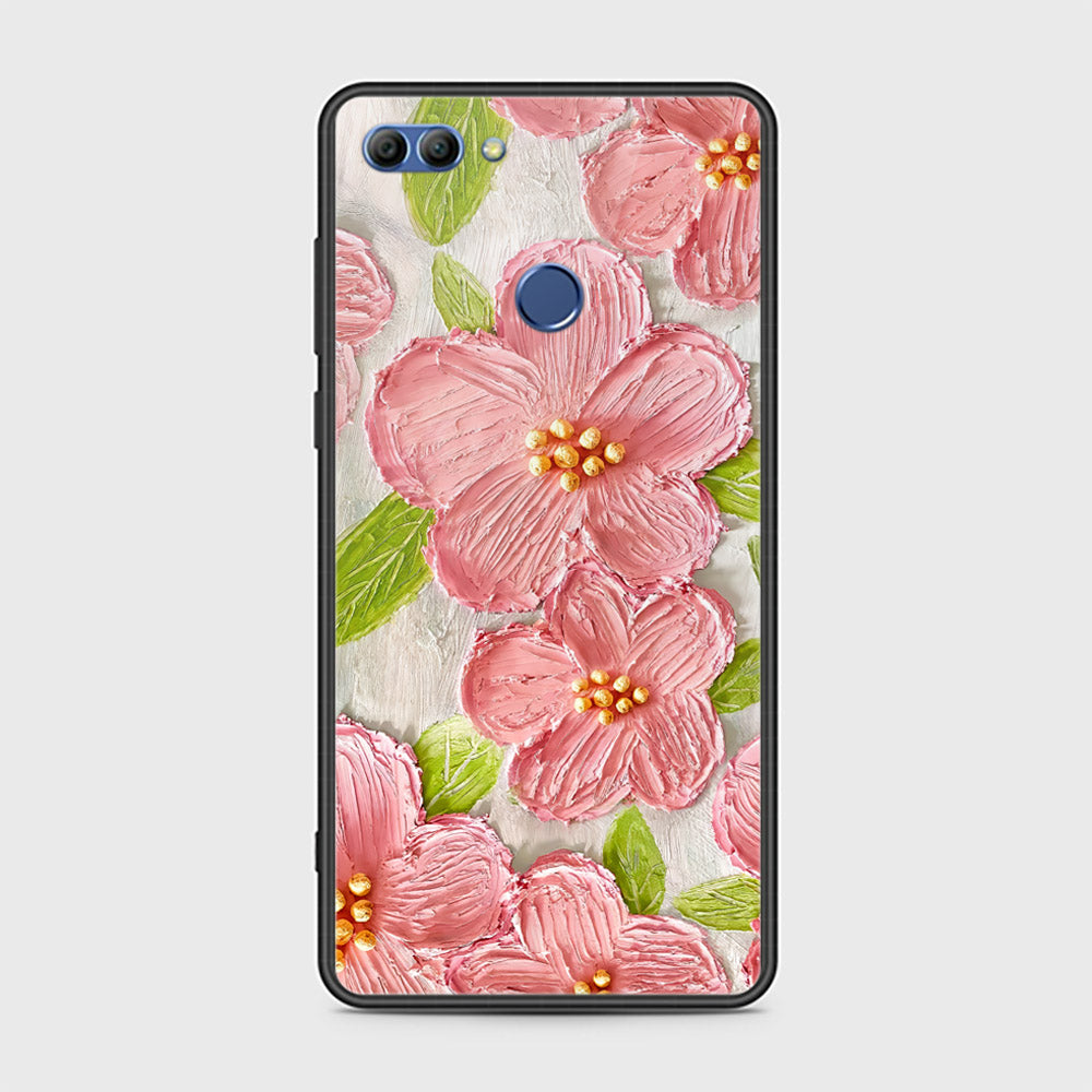 Huawei Y9 2018 Cover - Floral Series - Design 9 - Pink & Green - HQ Ultra Shine Premium Infinity Glass Soft Silicon Borders Case