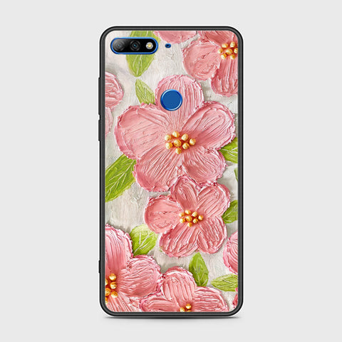 Huawei Y7 Prime 2018 Cover - Floral Series - Design 9 - Pink & Green - HQ Ultra Shine Premium Infinity Glass Soft Silicon Borders Case