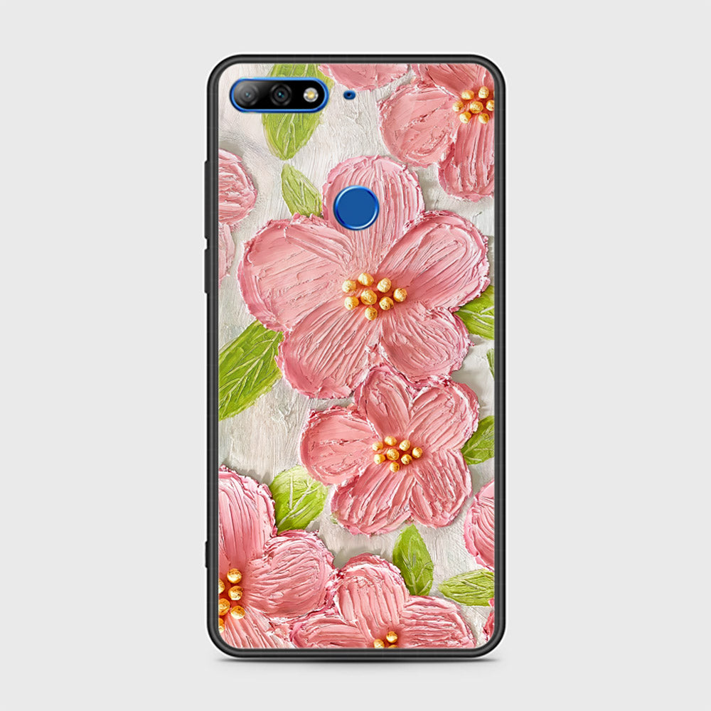 Y7 2018 Cover - Floral Series - Design 9 - Pink & Green - HQ Ultra Shine Premium Infinity Glass Soft Silicon Borders Case