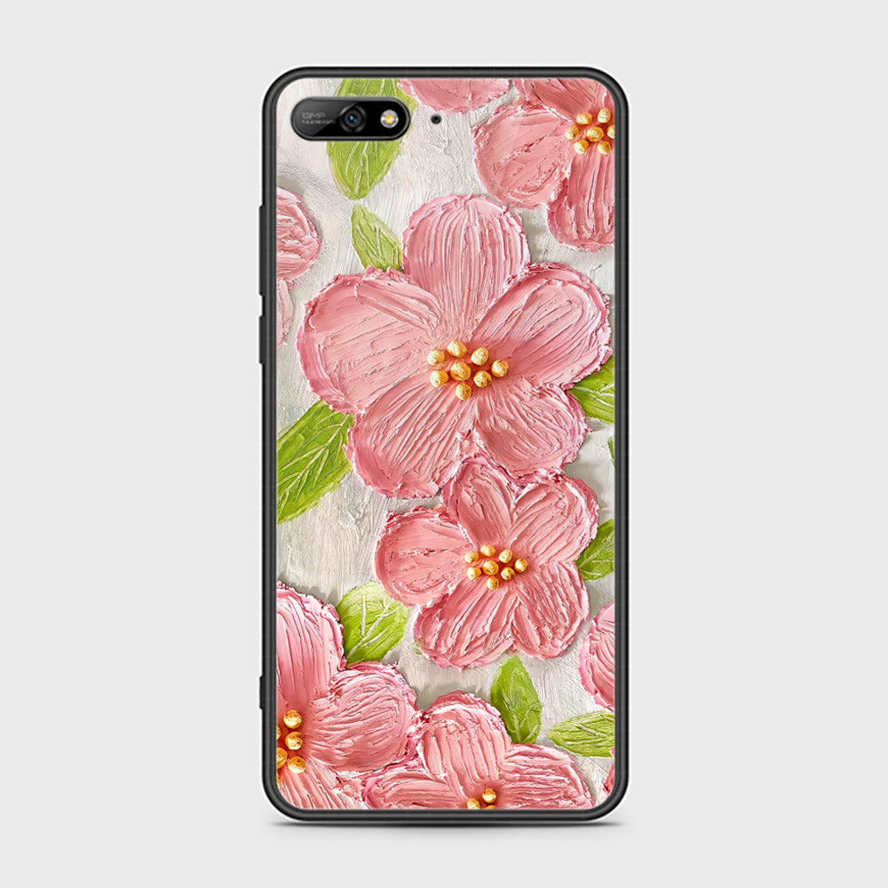 Huawei Y6 Prime 2018 Cover - Floral Series - Design 9 - Pink & Green - HQ Ultra Shine Premium Infinity Glass Soft Silicon Borders Case