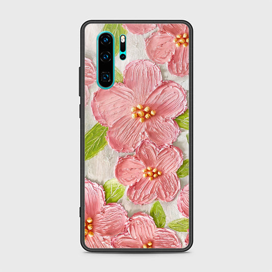 Huawei P30 Pro Cover - Floral Series - Design 9 - Pink & Green - HQ Ultra Shine Premium Infinity Glass Soft Silicon Borders Case