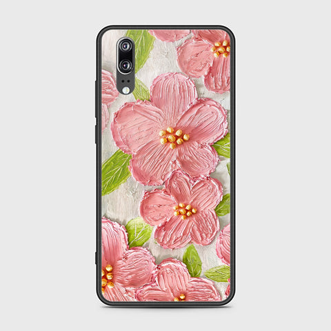 Huawei P20 Cover - Floral Series - Design 9 - Pink & Green - HQ Ultra Shine Premium Infinity Glass Soft Silicon Borders Case