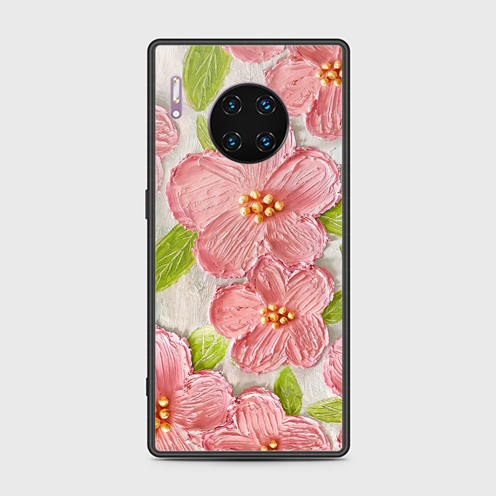 Huawei Mate 30 Pro Cover - Floral Series - Design 9 - Pink & Green - HQ Ultra Shine Premium Infinity Glass Soft Silicon Borders Case