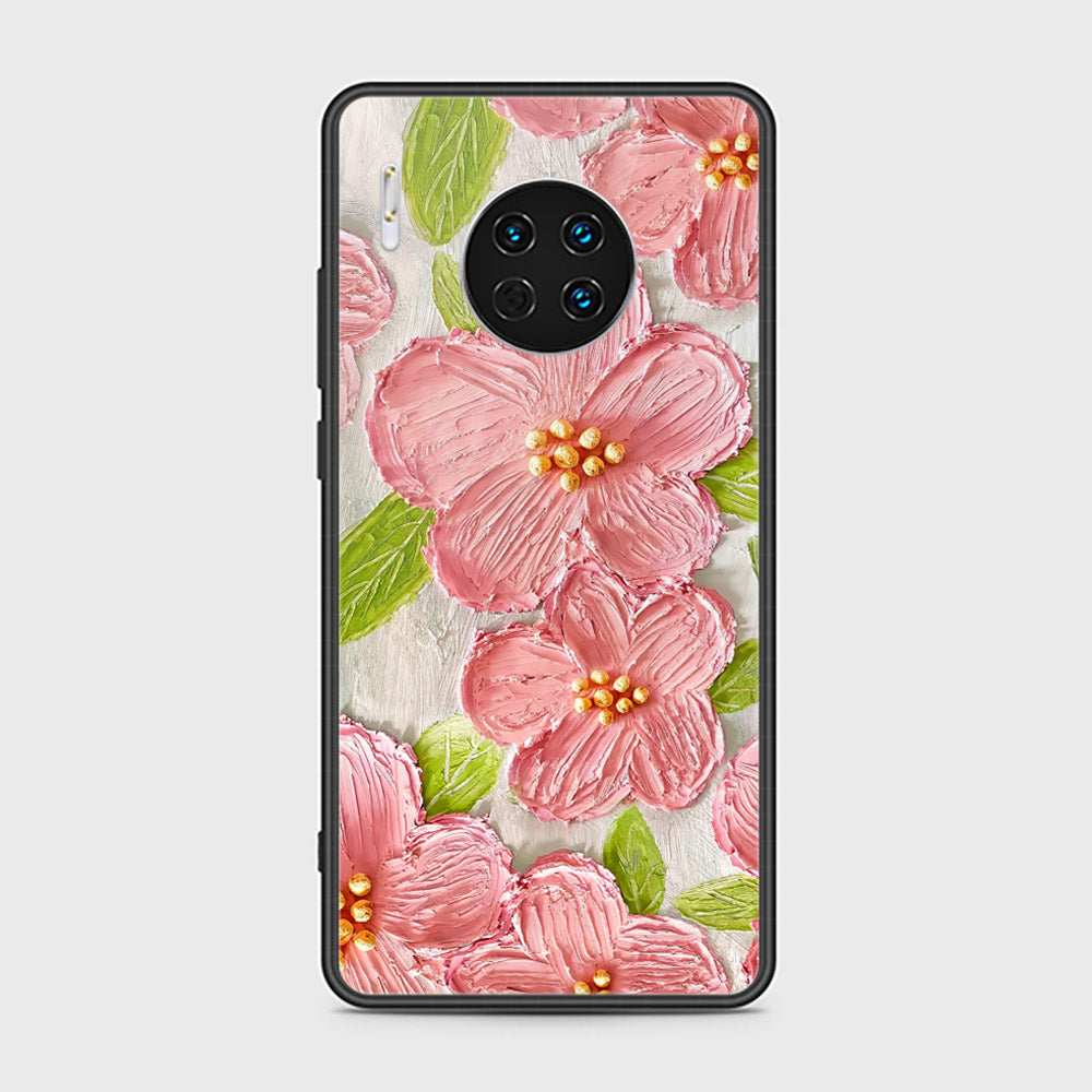 Huawei Mate 30 Cover - Floral Series - Design 9 - Pink & Green - HQ Ultra Shine Premium Infinity Glass Soft Silicon Borders Case