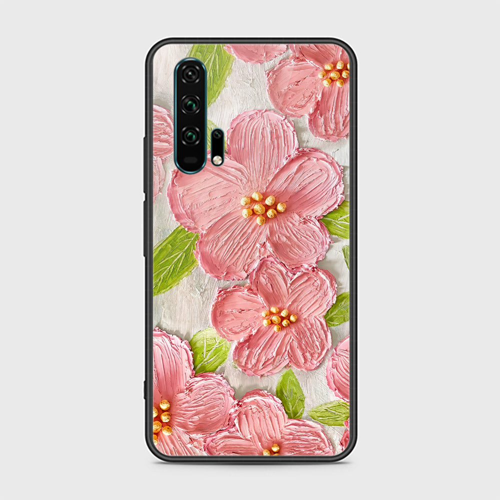 Honor 20 Pro Cover - Floral Series - Design 9 - Pink & Green - HQ Ultra Shine Premium Infinity Glass Soft Silicon Borders Case