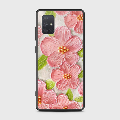 Samsung Galaxy A71 Cover - Floral Series - Design 9 - Pink & Green - HQ Ultra Shine Premium Infinity Glass Soft Silicon Borders Case