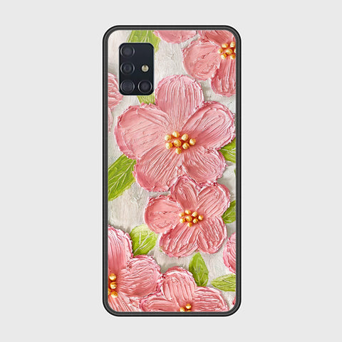 Samsung Galaxy A51 Cover - Floral Series - Design 9 - Pink & Green - HQ Ultra Shine Premium Infinity Glass Soft Silicon Borders Case