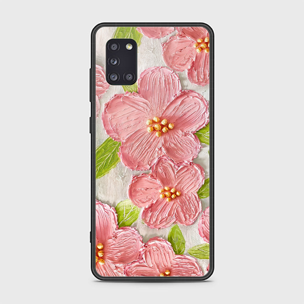 Samsung Galaxy A31 Cover - Floral Series - Design 9 - Pink & Green - HQ Ultra Shine Premium Infinity Glass Soft Silicon Borders Case