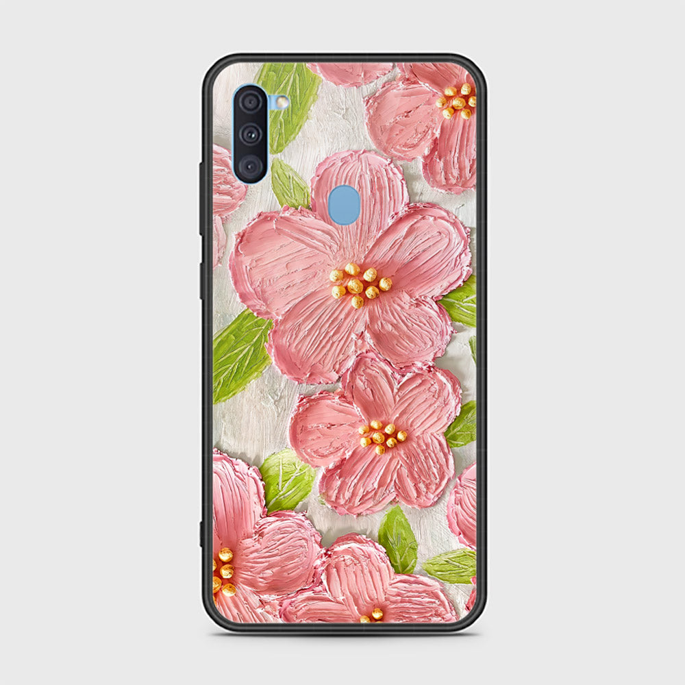 Samsung Galaxy M11 Cover - Floral Series - Design 9 - Pink & Green - HQ Ultra Shine Premium Infinity Glass Soft Silicon Borders Case