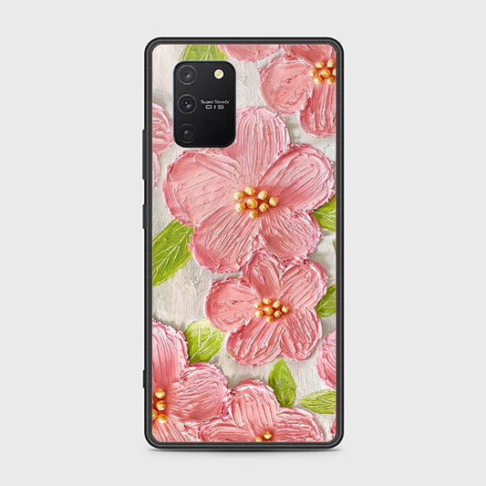 Samsung Galaxy A91 Cover - Floral Series - Design 9 - Pink & Green - HQ Ultra Shine Premium Infinity Glass Soft Silicon Borders Case